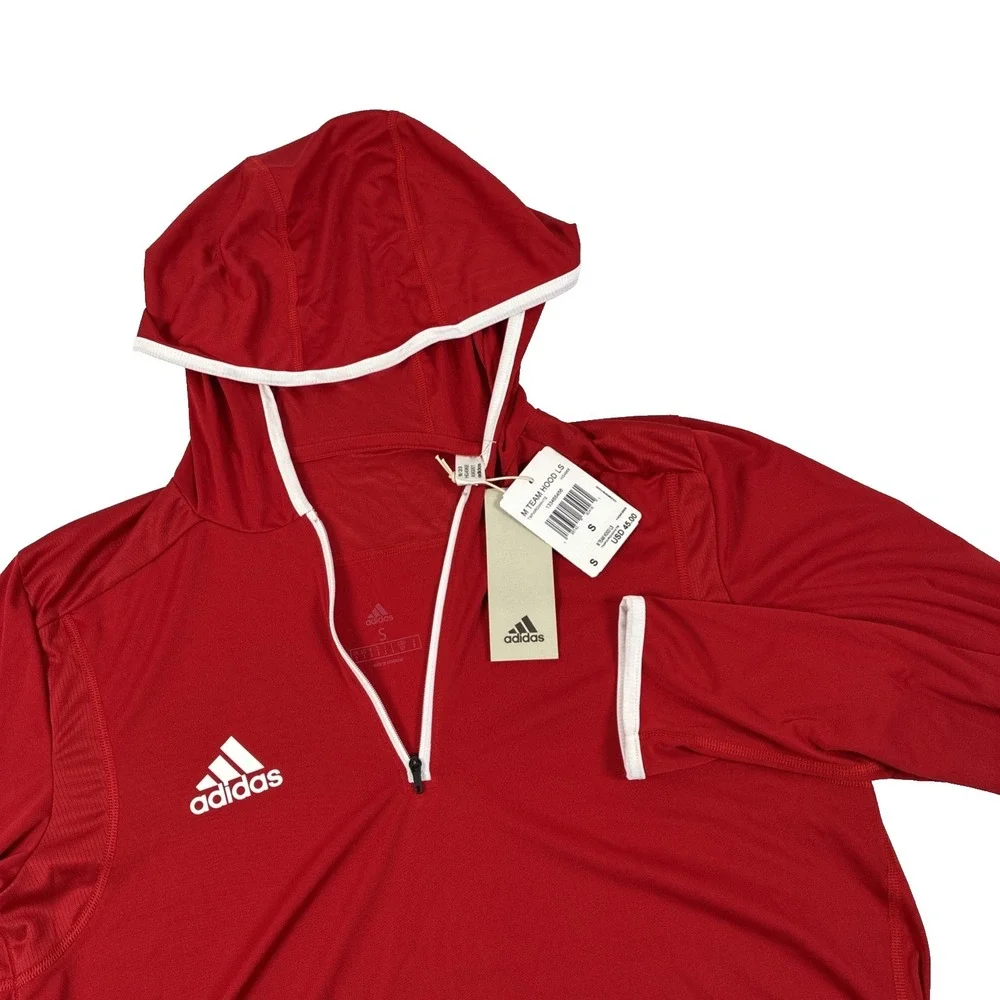 New Mens Adidas Team Hoodie 1/4 Zip Size Small NWT Red White $45 Lightweight